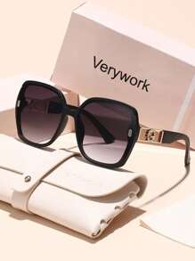 Verywork 1 件复古优雅的 Ins 风格新款永不过时的品牌设计女士时尚眼镜配有存储和擦拭布，适合户外活动露营街头快照装饰礼物的理想选择优雅的夏季海滩度假、户外、旅行装扮太阳镜寺庙装饰优雅风格超大方形框架 - 彩色 - 查看 20