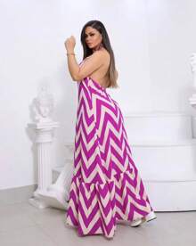 Women's Halter Backless Dress With Padded Cup H-6 - Morado Violeta - Ver 2
