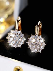 1 Par de Pendientes de Lujo con Circonita de Girasol y Copo de Nieve, Adecuados para Bodas, Damas de Honor, Esposa, Hija, Regalo del Día de San Valentín