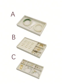 10-1 Stück Samt Schmuckaufbewahrung Tablett, Schmuckorganizer Tablett mit großer Kapazität, Fach Schmuckhalter, einfacher Multi-Schlitz Schmuckständer, stapelbares Schmuckaufbewahrungstablett für Ohrringe, Halsketten, Armbänder, Ringe, Haarclips, Stirnbänder - Beige - Übersicht 28