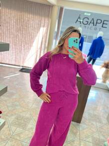 WOMEN'S WINTER MOUSSE KNITTING SET WITH PANTS AND BRAIDED BLOUSE - 查看 4