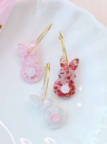 1 Pair Acrylic Bling Bling Rabbit Ear Hoops And Cute Rabbit Tail, Sweet And Fun, Suitable As Gift For Women, Holiday Gift, Earrings