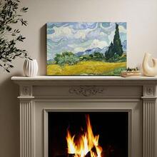 1pc Framed Canvas Poster Spring Green Field Vintage Wall Art Canvas Paintings Ideal Gift For Bedroom Living Room Corridor Wall Art Wall Decor Room Decoration Ready To Hang - 紫色 - 查看 2