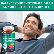 SOOMIIG KSM-66 Ashwagandha Dietary Supplement Gummies, Containing 50mg Of Raspberry, Support Mood Health, Suitable For Both Men And Women, 60 Gummies. - 1瓶 - 查看 6