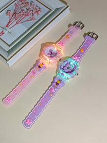 热销 2 件套：LED 照明儿童手表 + 紫色蝴蝶设计女孩石英表 + 弹性蝴蝶手链