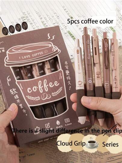 5支/套 高品质速干纽扣式中性圆珠笔，毛笔头，适合学生考试，欧洲软包装，返校必备