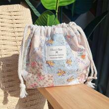 1pc Mini Fresh Ditsy Floral Drawstring Cosmetic Bag, Large Capacity Portable Makeup Pouch, Jewelry Storage Pouch