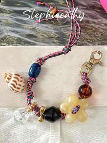STEPHIECATHY Pulsera, llavero y colgante hechos a mano con cuentas, decorados con nudos de cuerda de colores, conchas y flores, adecuados como accesorios para teléfono, bolso y monedero, regalo ideal para el Día de San Valentín - Multicolor - Ver 12