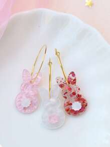 1 Pair Acrylic Bling Bling Rabbit Ear Hoops And Cute Rabbit Tail, Sweet And Fun, Suitable As Gift For Women, Holiday Gift, Earrings