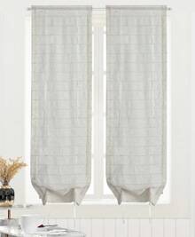 Transparent Voile Stripe Curtains With Elegant Design And Two Ribbons (2 Pieces), In 60x150 Cm And 60x240 Cm, Suitable For Different Living Areas And Families. - 米色 - 查看 1