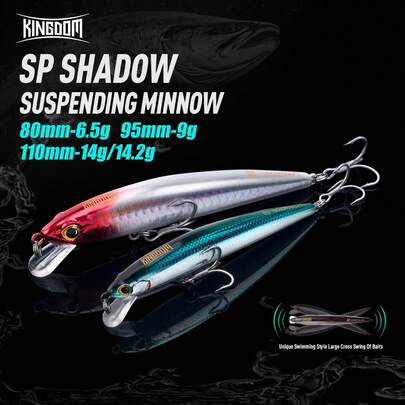  Kingdom Minnow 钓鱼诱饵 80 毫米 95 毫米 110 毫米悬浮海水摇摆饵钓鱼摇摆器适用于鲈鱼鳟鱼拖钓