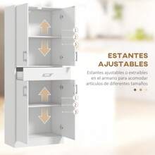 HOMCOM HOMCOM Alacena de Cocina Mueble de Cocina con 4 Puertas 1 Cajón y Estantes Ajustables Antivuelco Armario de Cocina Moderno para Comedor Salón 70,8x34x180 cm Blanco y Plata