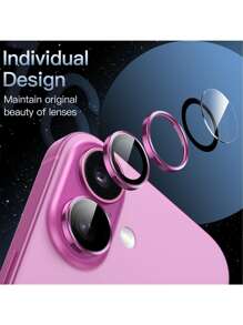 Yezodawee Scratch-Resistant Ultra Clear Tempered Glass Camera Lens Protector -Pink Camera Lens Protector For I'Phone 16 6.1-Inch And I'Phone 16 Plus 6.7-Inch, 9H Tempered Glass Metal Individual Ring Cover, HD Clear, Compatible With IPhone 15 Pro Max, 14 Plus, 13, 12, 11, 15 Pro, 15 Plus, 14 Pro - Perfect Fit, Scratch-Resistant Case Friendly (3pcs Pink) Gift For Birthday, Family, Friends Alloy Metal With Tempered Glass Full Cover, Lens Protector, Phone Accessories