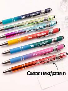 LICVIC 1-224Pcs Personalized Text Pattern Gradient Pens Ballpoint, Back To School Supplies For Kids,Customized Engraving Pen, Personalized Pens, Customizable Nice Writing Pens, Ball Point Pens, Customized Stylus Pens For Touch Screens, 14.3cm/5.6in, Blue Gradient/Yellow Green Gradient - Style a - View 1
