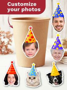 12/24/56pcs Custom Personalized Birthday Hat Photo Stickers, Personalized Stickers, Facial Stickers, Custom Logo Stickers, Birthday Party Photo Stickers, Party Sponsorship, Water Bottles, Laptop Stickers, Multi-Purpose Party Stickers, Back To School Self-Adhesive Stickers - Multicolor - View 2