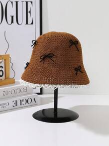 1pc Women's Spring/Autumn New Sweet Simple Bow Decor Round Crown Bucket Hat, Small Face Flattering Sun Protection Hat, Suitable For Outdoor/Street Wear - A - View 16