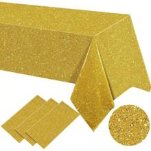 1pc Disco Thema Gradiënt Goudkleurige Tafelkleed, Wegwerp Plastic PE Tafelkleed Voor Feest, Bruiloft, Jubileum, Verjaardagsdecoratie