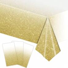 1pc Disco Thema Gradiënt Goudkleurige Tafelkleed, Wegwerp Plastic PE Tafelkleed Voor Feest, Bruiloft, Jubileum, Verjaardagsdecoratie