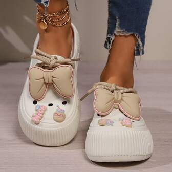 女士镂空凉鞋，夏季闭趾拖鞋，饰有3D蝴蝶结和字母，适合户外、海滩、居家穿着。注意：尺码偏小