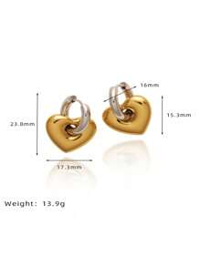 Classic Retro Detachable Heart Earrings For Women, Stainless Steel Non-Fading Fashionable &Simple Heart-Shaped Pendant, Color-Block Ear Clips Jewelry Valentines