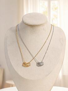 1pc Minimalist Dual Color (Gold And Silver) Circular Pendant Necklace