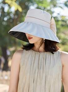 1 chiếc mũ rộng vành đa năng tối giản dành cho nữ, mũ chống nắng ngoài trời nhẹ, thời trang mùa hè mới, thoải mái, phù hợp cho các buổi tụ họp ngoài trời, mua sắm, du lịch, bãi biển, kỳ nghỉ, hẹn hò và các dịp khác, lễ hội. - MZ3293 - Xem 5