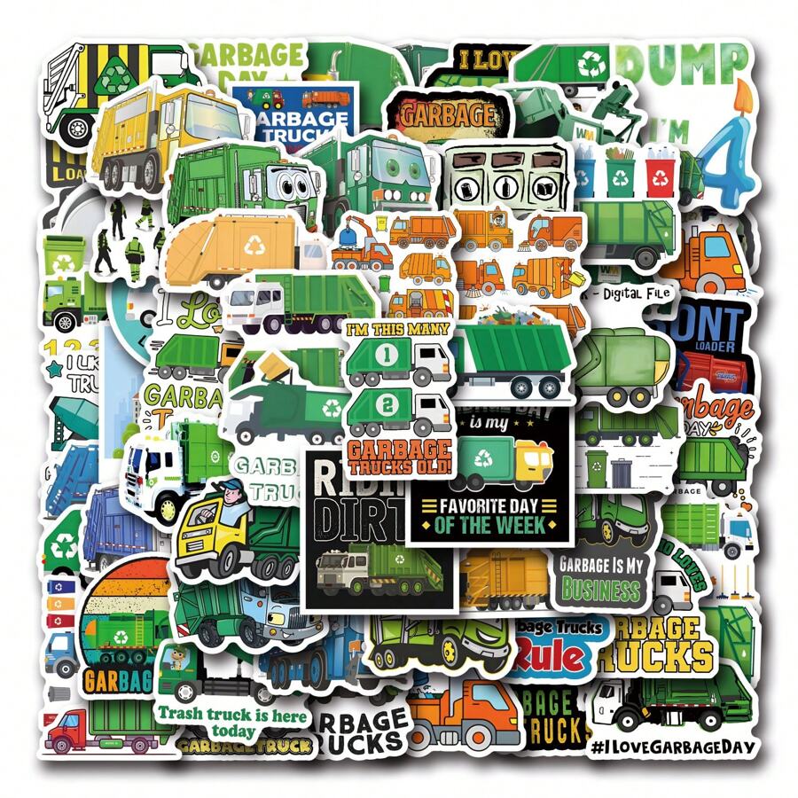 60 件适合青少年的垃圾车贴纸，适合杯子、笔记本电脑、滑板、头盔、行李箱的可爱垃圾车贴纸，乙烯基垃圾车贴纸包 - 彩色 - 查看 1