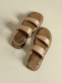 Thick Sole Strap Buckle Sandals, Comfortable Outdoor Beach Open Toe Wedge Soft Bottom Summer New Brown Floral Roman Shoes - Brown - View 3