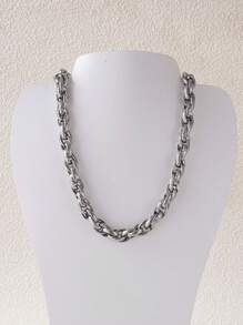 1 Pc 11mm Diamond Pattern Handmade Braided Rope Necklace, Fashion Cross-Border Style, Women Everyday Wear Necklace - Silver - View 1