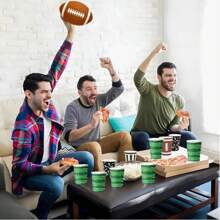 Paquete de 10 vasos desechables de papel con tema de rugby para fiestas, adecuados para fiesta de cumpleaños, baby shower, reunión familiar, reunión de clase, picnic al aire libre