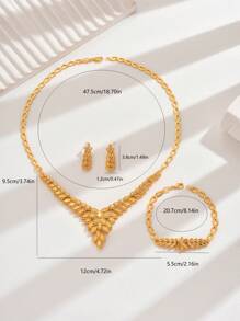 4 件套奢华复古镂空花朵羽毛吊坠项链、耳环、手链，适合开斋节、新娘/女士日常/派对穿着 - 金黃色 - 查看 2