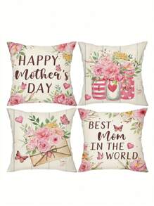 4 chiếc/1 vỏ gối Ngày của Mẹ vui vẻ với họa tiết hoa, phong bì, tình yêu và bướm, dùng để trang trí tiệc trong phòng khách, ghế sofa và phòng ngủ | 18x18 inch | Khóa kéo | Vải mềm mại và thoải mái - , Chống phai màu, Có thể giặt bằng máy, Thích hợp làm quà tặng Ngày của Mẹ, Đồ trang trí Ngày của Mẹ và Trang trí nhà cửa. Không có lõi gối - Nhiều màu - Xem 5