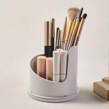 360 °   Rotating Makeup Brush Holder With Lid Desktop Makeup Organizer Cosmetic Storage Box Lipstick Eyebrow Storage Container Box - White - View 5