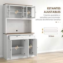 HOMCOM HOMCOM Alacena de Cocina Mueble Auxiliar de Cocina Armario de Cocina con 3 Puertas de Vidrio Compartimento Abierto 2 Cajones y Estantes Ajustables 100x40x180 cm Blanco