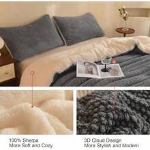 3-Piece Queen 3D Jacquard Comforter Set - Ultra-Soft Sherpa Fluffy Grey Warm Bedding (90"X90"+2 Pillowcases) - Grey - View 4
