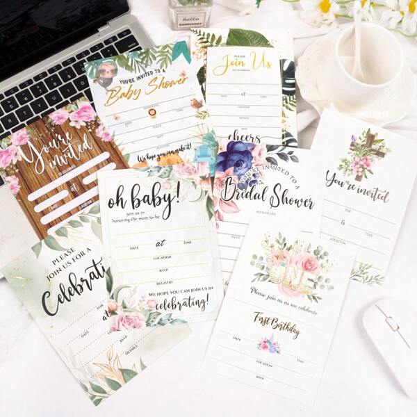 1 Conjunto Cartões de Convite para Festa Temática com Envelopes e Adesivos, Convite para Evento, Festa de Feriado (8 peças de Cartões + 8 peças de Envelopes + 1 peça de Adesivo)