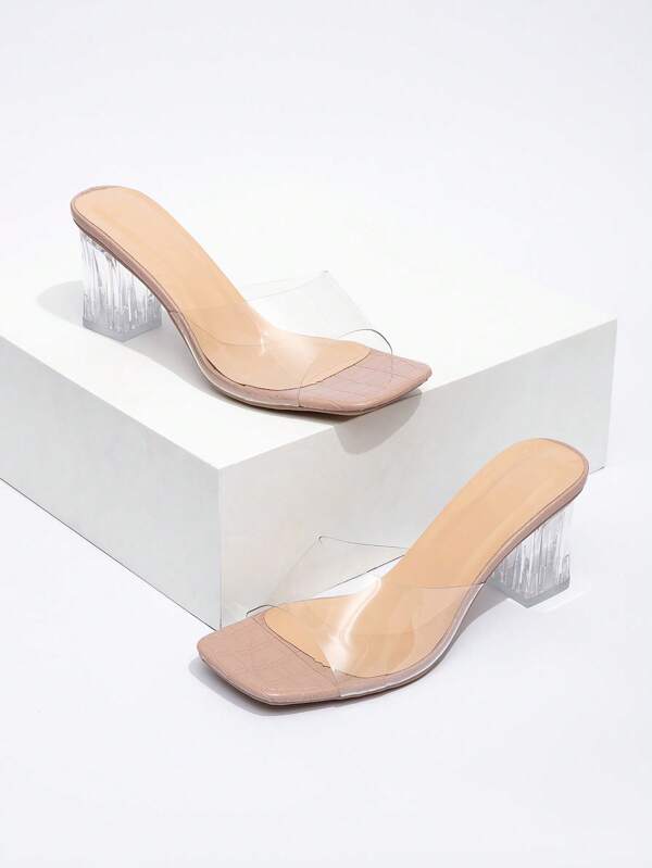 Women's Chunky Heeled Clear Strap Sandals, French Style, New Arrival, Wide Version, Fashionable Crystal Heels, Non-Slip, Comfortable, Perfect For Summer