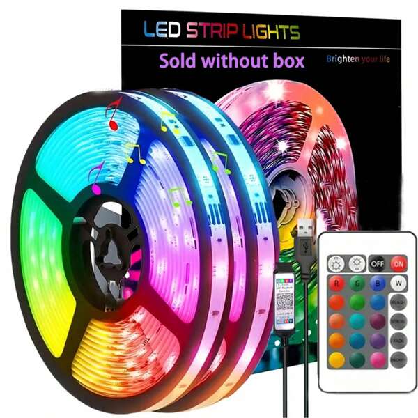 Luces LED controladas de forma inalámbrica con mando a distancia, luces RGB de control de aplicación, luces decorativas de ambiente para la sala de estar con tira de luz decorativa flexible