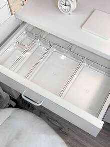 1pc Drawer Organizer Box, Rectangular Plastic Desk Storage Box For Office Supplies, Cabinets - Clear - View 6