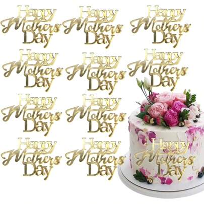 1/10 piezas Decoraciones de Pastel del Día de la Madre Feliz, Decoraciones para Cupcakes con Espejo Acrílico Grabado "Feliz Día de la Madre" para el Día de la Madre, Fiesta de Cumpleaños de Mamá Decoraciones DIY para Postres