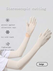 1 pièce Nouveaux gants longs de protection solaire pour femmes d'été. Ces manches de bras en soie glacée peuvent bloquer les rayons ultraviolets. Ils conviennent pour le cyclisme et la conduite, avec des fonctions anti-dérapantes et tactiles. Ils sont extra-longs pour couvrir les bras et parfaits pour une utilisation extérieure.