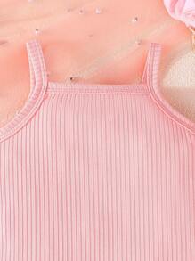 Set de 3 piezas de enterizo sin mangas y camiseta de bebé con estampado de mariposa, cómodos y transpirables para uso diario en verano
