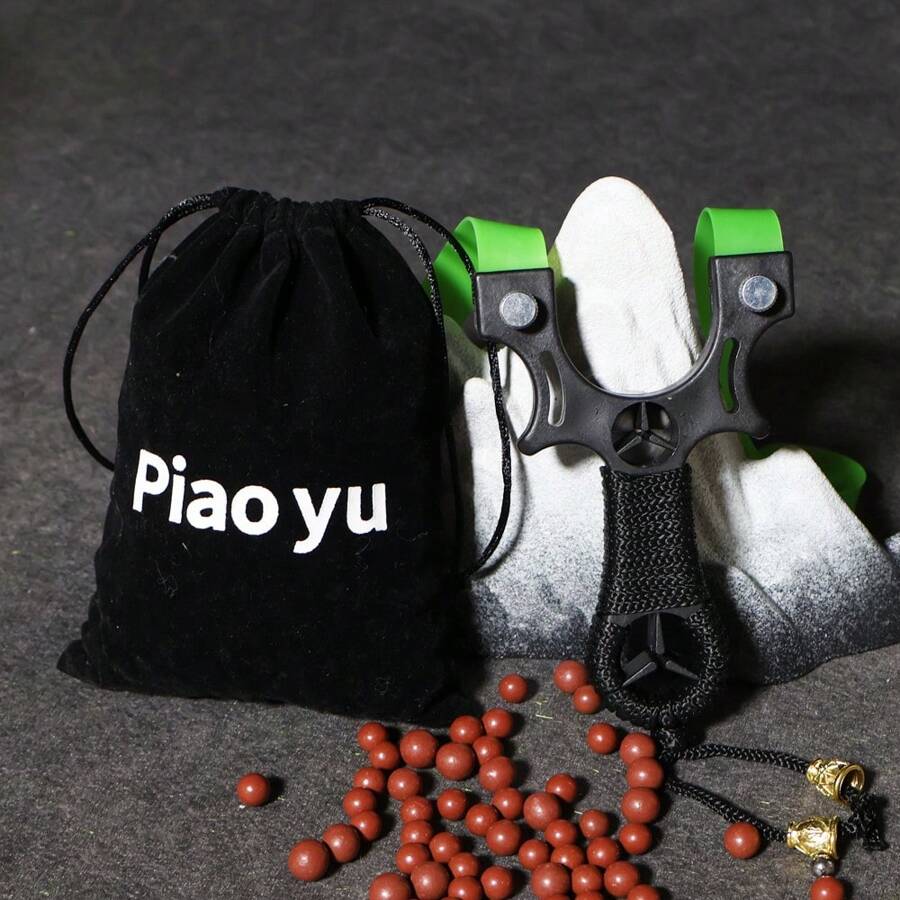 1pc Outdoor Shooting Resin Slingshot, Comes With 1 Rubber Band + 1 Slingshot Bag, Outdoor Hunting Fishing Slingshot - Black - View 1