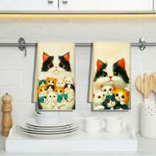 2 piezas Paños de cocina con estampado de gato, paños suaves y absorbentes de fibra superdensa, toallas de baño, estilo de dibujos animados modernos, lavable a máquina, adecuado para la decoración del hogar y restaurantes, regalo perfecto para amantes de los gatos, apropiado para la cocina, comedor, baño, hogar, 18*28 pulgadas