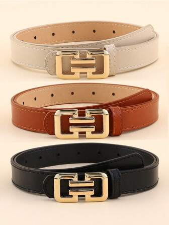 3 pièces/set Ceinture en cuir PU à la mode pour femmes avec boucle brillante - Accessoire polyvalent convenant pour le printemps, s'assortissant avec des jeans, des robes et des tenues décontractées pour l'été, l'école, l'automne, Halloween