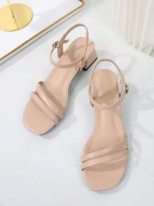 Plus Size Women's Classic High Heel Sandals With Back Strap, Open Toe Fashionable Retro Design, Versatile Casual Outdoor Wear - Apricot - View 6
