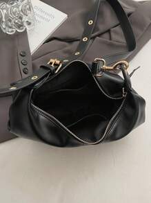 1pc Plain Color PU Shoulder Bag, Fashion High Capacity Crescent-Shaped Handbag Suitable For Women Outfit And Outdoor Shopping