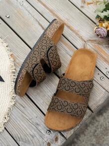 Chanclas casuales unisex para el verano, con diseño de dos correas a la moda y decoración de letras, suela de corcho suave para un uso cómodo, adecuado para salir y la playa