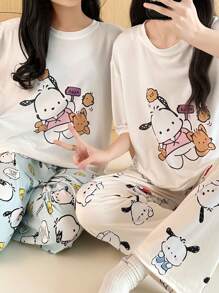1 pieza Pantalones de pijama de seda de leche con diseño de Hello Kitty de la serie de personajes Sanrio de alta calidad, adecuado para las temporadas de primavera y otoño, con un diseño dulce y lindo que combina la funcionalidad de la ropa casual y de estar en casa. Es una prenda de estar en casa casual que también se puede usar fuera, de vacaciones.