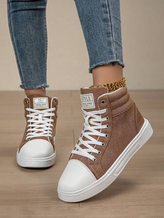 Women's High-Top Casual Sneakers, Round Toe Breathable Minimalist Outdoor Non-Slip Versatile Contrast Color Sports Shoes, Suitable For Lightweight Outdoor Sports, Mesh Shoes